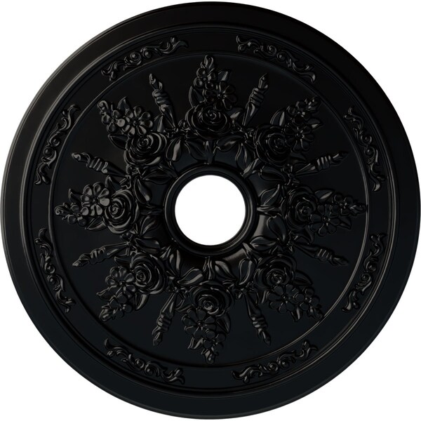 Ekena Millwork Rose and Ribbon Ceiling Medallion (Fits Canopies up to 4"), 23 5/8"OD x 4"ID x 1 1/2"P, Jet Black CM23ROBLF - main